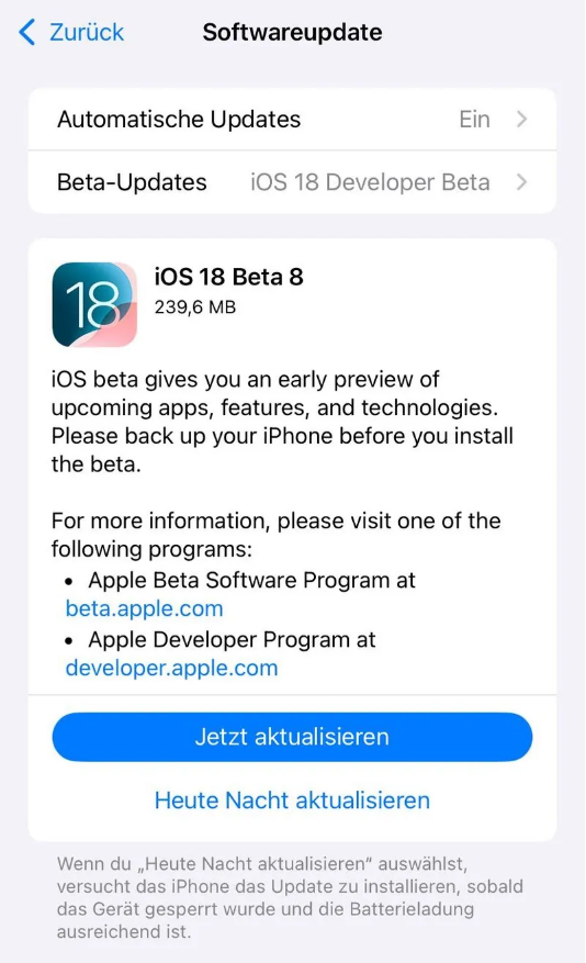 德江苹果手机维修分享苹果 iOS / iPadOS 18 开发者预览版 Beta 8 发布 